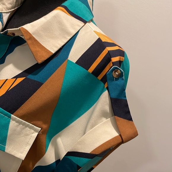 SHIEIN Shirt Dress Women Size M Button Front Multicolor Geo Print Short Sleeves - Picture 6 of 14